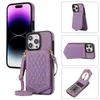 Purple Phone Case Standstand iPhone met kaarthouder Mirror Anti-diefstal Borstel Hangende touw Precisieontwerp Luxe geschikt voor iPhone 15 Plus 14 13 12 11 Pro Max