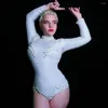Portez de la scène Perle Perle blanche à manches longues à manches longues Bodys Club Night Dancer Dancer Performs Perles de justaucorps Singer Sexy Costume