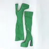 Boots Emerald Green Imperping Platform sur le genou européen américain long talons hauts Chaussures pour femmes pour l'automne hiver 2024