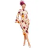 Prom Flowers 3D Motieven Bloemjurken Thee Lengte Mantel Formele avondjurken Hoge nek Lange mouwen Lace Special OCN -jurk voor vrouwen