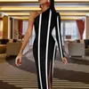 Casual Dresses Retro Stripes Bodycon Dress Spring Vertical Striped Sexy Side Split Long Sleeve Custom Party