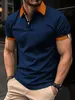 2024 Spring Mens Buttonup Shirt Polo Solid Color Mankiet Splating Krótkie rękaw