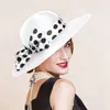 FS Mujeres elegantes Brim ancha Rose Patchwork Black Polka Polka Hat Kentucky para la fiesta de bodas Big Bowknot Fedora Beach Cap 240423