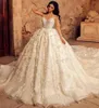 2024 كلاسيكي أربي دبي ، فستان زفاف شفاف الأكمام الطويلة الأكمام ثلاثية الأبعاد الزهور بالخرز بالترتر منتفخ الزفاف الأميرة Vestidos de Novias Robe de Mariee