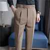 Mężczyznowe spodnie spodnie jesień brytyjski styl rozciągliwy Slim Formal Pantalone Hombre Solid Casual Dress Pants Mężczyźni Ubranie 240423