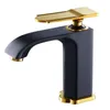 Badrumsfläckfanor High-End European Style Luxury mässing Matt Svart och guldkran Däckmonterad fyrkantig bassäng Vattenblandare TAP B3414