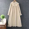 Robes décontractées prairie chic robe pastorale féminine douce robe de charrette en dentelle en dentelle coton midi robe longue femme vestidos