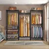 Rack de vêtements en fil métallique V10 - Rack à vêtements robustes de 5 couches avec tige suspendue, repliage en acier et 2 paniers de rangement coulissants - Grande porte-vêtements de 86 pouces de largeur