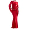 Evening Back Red Sexy Open Dresses For Women Spring Autumn Chic Ruched Long Sleeve Mermaid Prom Celebrity Party Gowns Floor Length Elegant Special Ocn Wear