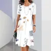 Jurk Fashion Woman Zomer Witdruk O Hek Korte mouw Sundresses Casual Vestidos Loose Maxi Elegant For Ladies 240424