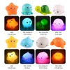 Brinquedos de banho de bebê bebês animais bonitos banheira brinquedo de banho de água liderada por brinquedos de iluminação flutuação de ângulo luminoso brinquedo para crianças tocam presentes engraçados