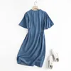 Partykleider Sommer Blue Denim Kleid Frauen Button up v Hals Kurzarm Jeans Vestidos Mujer Cotton Beach