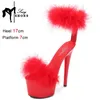 17CM Fur Womens Party Shoes Fashion Summer Sexy Exquisite Open Toe Ladies Shoes Female Stiletto Super High Heel Sandals 240425