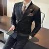 Мужские костюмы (жидкие брюки на пиджации) Бизнес двухбортный мужской стройный подход с твердым цветом свадебного платья жениха Man Fashion Tuxedo 7xl