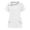 Nurse Uniform Workwear Women Short Sleeve V-neck Solid Color Nursing Blouse Working Uniforms Carer Overalls Scrubs Top 240410