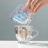 Mugs Colored glass cup vintage transparent coffee cup with handle home juice afternoon tea cup milk cup J240428