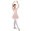 Figur Skating Dress for Kids Girls Performance Costumes Rhinestone Mesh Splice Ballet Dance Dresses Gymnastics Leotards 240412