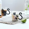Tazza di vetro gatto creativo tazza di succo di tè al latte di latte con manico in casa cucina drinkware regalo per bicchieri 250 ml 240424