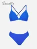 Set SeasEltie Blue Back Tie Bas Bikini Bikini Set Maignement pour les femmes Sexy Vneck Triangle Two Pieces Swimwear 2023 Bathingul