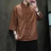 Vêtements ethniques Chemises de style chinois pour hommes traditionnels Tai Chi Cotton Linn Tang Suit Five-Sheeve Uniform Mens Summer Color