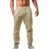 Men's Pants Men Chino Cargo Fashion Cotton Linen Casual Trousers Flat Front Summer Wicking Breathable Big Tall