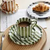 Mugs Creative Simple Stripe Hand-painted Coffee Cups And Saucers Home Ceramic El Cafe