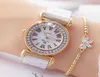 Dames039S kijkt luxe merk modejurk vrouwelijk goud horloges dames armband diamant keramische horloge voor meisje reloj mujer 21052322143