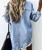 Blouses pour femmes chemises en denim à manches longues Fashion Rippé des boutons de jeans en milieu de longueur tops Boyfriend Shirts lâches printemps automne