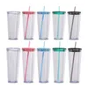 Réutilisable 16 oz 24 oz tumbler doubles mur à double paroi isolée transparente tasse acrylique tasses de voyage classiques de bois de boisson boisson boisson gobeleuse avec les couvercles et les pailles 5 couleurs