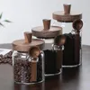 Förvaringsflaskor stor kapacitet glas tätade burk lock trä täck kaffebönor arrangör kök containrar