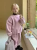 Kledingsets HoneyHerry Winter Kinderkinderen Casual Gevotte tweedelig roze Comfortabele verdikte Warm Sports Kinderkleding Meisjes