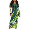 Casual Dresses Polynesian Tribal Fijian Totem Tattoo Fiji Prints Chiffon Long-Sleeved Dress Women's Spring And Autumn Retro Femme Robe