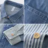 Spring Automne American Casual Fashion Marque Top Loose Vertical Stripe Patchwork Denim Long Manche à manches longues pour hommes High Street Wear 240425