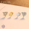 Boucles d'oreilles Stud Czcity Corean asymétrique Triangle Zircon pour femmes Design unique 925 Brand de sterling Brand Fine bijoux