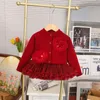 Kleding sets kinderen meisjes schattige trui pailletten hart appliques één borsten met borsten caidigan pluizige gelaagde mesh rok 2 stks kinderen modepakken