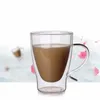 Vinglas med kreativ 300 ml dubbelbotten dricker för kaffe eleganta skräpade muggar te mjölk kopp med r handtag