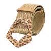 Bältesbältet Kvinnor Luxury Leopard Mönster Straw Woven Elastic Stretch Wide Midj för klänningar med Buckle Luxus Marken