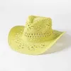 Orange 2024 Cowboy Straw Hat Hand-vävd ihåliga herrar och kvinnor Summer Sun Hat Jazz Straw Hat Western Cowboy Hat Sombrero 240412