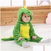 Rompers Kigurumis Lovely Dinosaur Baby Clothes Infant Boys Girls Cartoon Pajamas Onesie Romper Born Hooded Halloween Drop Delivery Dhtb6