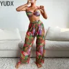 Set Summer Leaf Stampa femminile Swimsuit Fashion Bikini Set e Coverup Long Pants Set 3 pezzi Brasile Push Up Beachwear Bathing costume