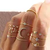 Band Rings Bohemian gold snake zircon ring set suitable for womens retro pearl geometric star hollow ring new trend party jewelry gift Q240427