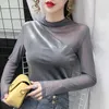 T-shirts pour femmes Patchwork Patchwork Shirting Automn hiver mince manches longues Slim Solid Tops Fashion Elegant Women Clothing