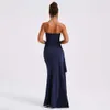 Evening Women's One Line Neckline Strapless Dress, Fashionable and Sexy Backless High Slit Long Skirt, Autumn F42844