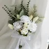 Artificial Wedding Flower Silk Rose Green Eucalyptus Leaves Bridal Bouquet Fake Flower for Wedding Table Party Bridesmaid 240425