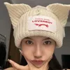 猫の耳の編み帽子二層レイヤー温かい恋人ボーイピッグウールかわいいファッションフード付きキャップニッチハイポップパーソナリティ冬240417