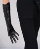 Vijf vingers handschoenen touchscreen lange vrouw039s simulatie lederen pu geplooide stapel zwarte zijde beklede vrouwelijke aanraking 4050 cm pu8111534207