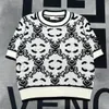 Women geometric logo letter jacquard short sleeve knitted designer tees SML