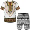 EST MĘŻCZYZN DRUKÓW Afrykańskie damskie koszulki Męskie Zestawy Afryka Dashiki Vintage Tops Sport i Leisure Summer Male Suit 240415