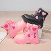 BOTAS 4-18Y GIRLS SHONS CASUAL SAPATOS CASUAL AUTOMN CRIANÇAS CALENTE Pink Love Zip Sone Sole Round-Toe Princess tornozelo Botines Y34