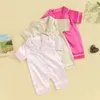 Родившиеся девочки для мальчиков для мальчиков Loungewear Sleepwear Kids Summer Jumpsuit Pajama с коротким рукавом с коротким рукавом сплошной кнопкой для ночной рубашки 240418